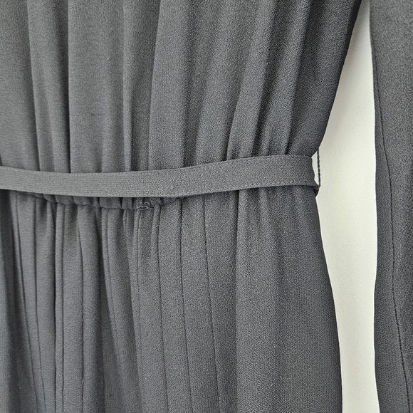 Albert Nipon Vintage Black With Cream Pleated Skirt Long Ruffled Sleeve Dress - Picture 8 of 15